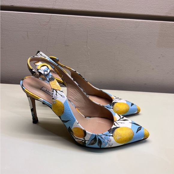 MARINO FABIANI MADE IN ITALY Yellow and Blue Floral Slingback Heels - Picture 6 of 7